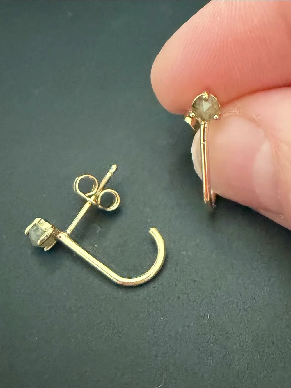 Anthropologie Labradorite Gold-Tone Hook Stud Earrings